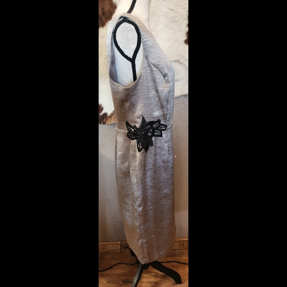 Evan Picone Silver and Black Sheath Midi Dress - Picture 3 of 9
